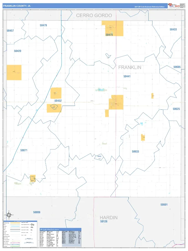 Franklin County, IA ZIP Code Wall Map, Business Reference style