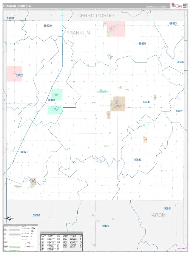 Franklin County, IA ZIP Code Wall Map, Classic style