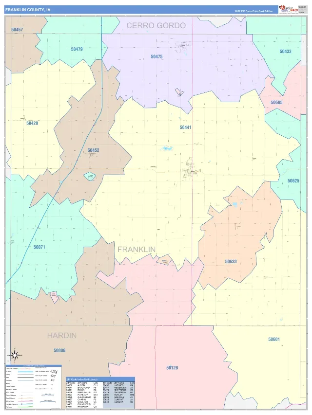 Franklin County, IA ZIP Code Wall Map, ColorCast style