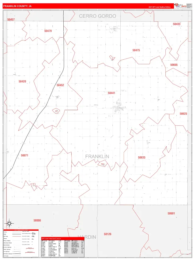 Franklin County, IA ZIP Code Wall Map, RedLine style