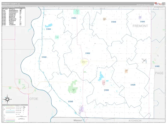 Fremont County, IA ZIP Code Wall Map, Classic style