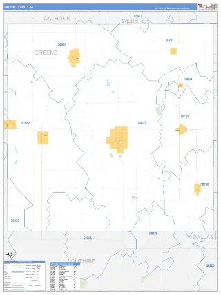 Greene County, IA Business Reference style ZIP Code wall map