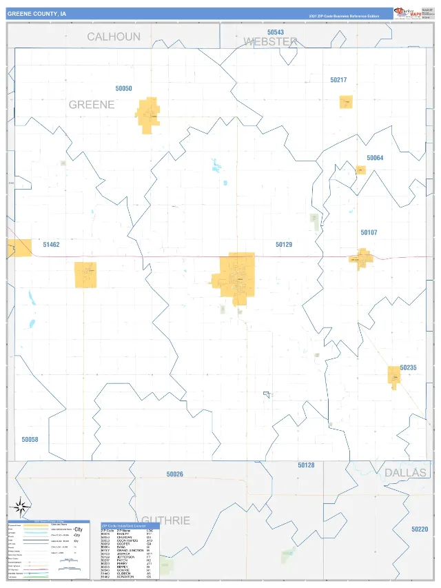 Greene County, IA ZIP Code Wall Map, Business Reference style