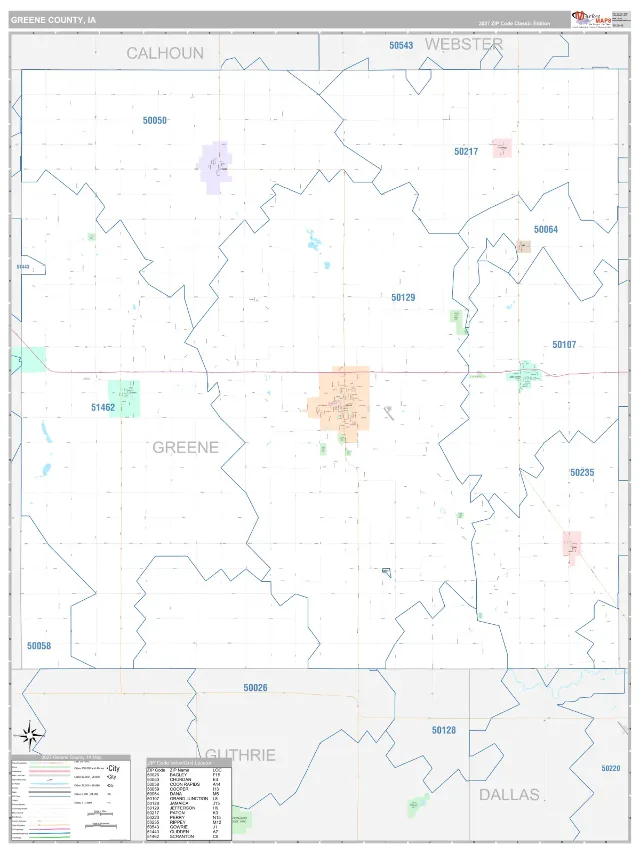 Greene County, IA ZIP Code Wall Map, Classic style