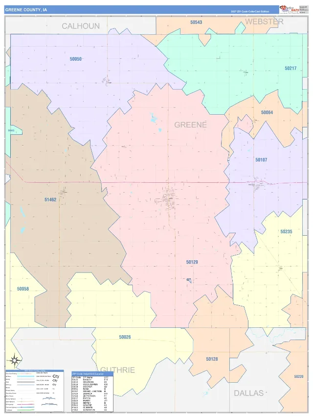 Greene County, IA ZIP Code Wall Map, ColorCast style
