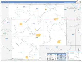 Grundy County, IA Business Reference style ZIP Code wall map