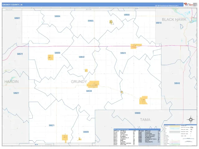 Grundy County, IA ZIP Code Wall Map, Business Reference style
