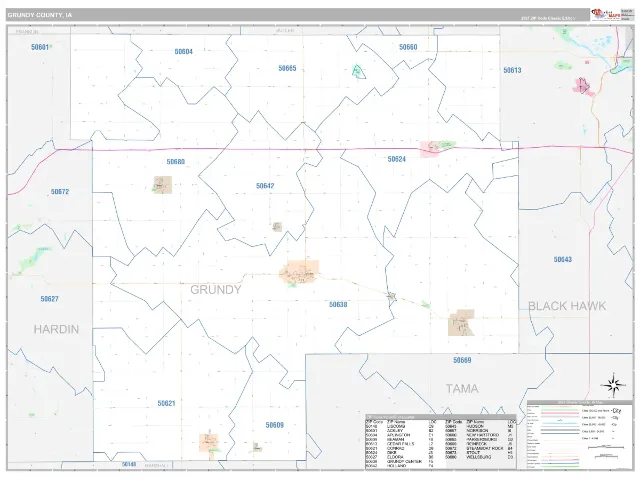 Grundy County, IA ZIP Code Wall Map, Classic style