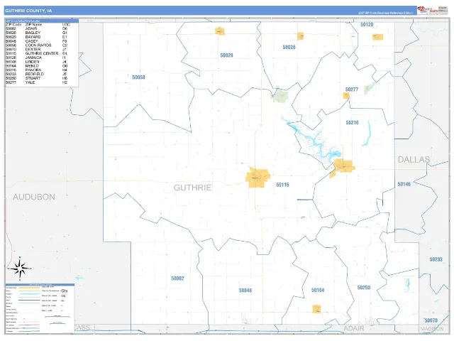 Guthrie County, IA ZIP Code Wall Map, Business Reference style
