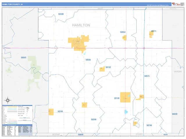 Hamilton County, IA ZIP Code Wall Map, Business Reference style