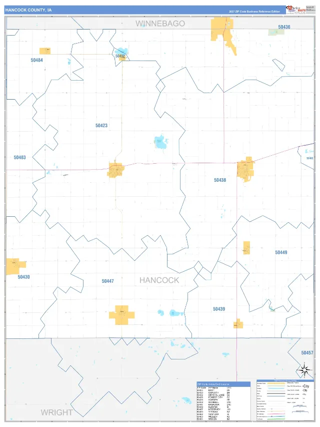 Hancock County, IA ZIP Code Wall Map, Business Reference style