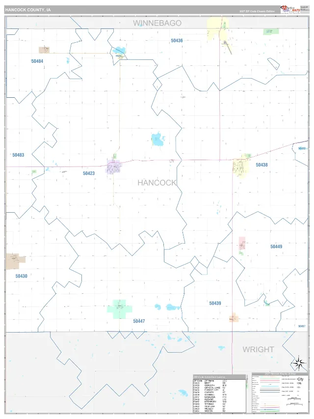 Hancock County, IA ZIP Code Wall Map, Classic style
