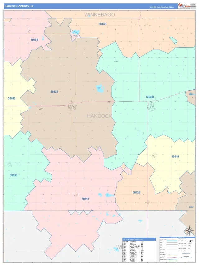 Hancock County, IA ZIP Code Wall Map, ColorCast style