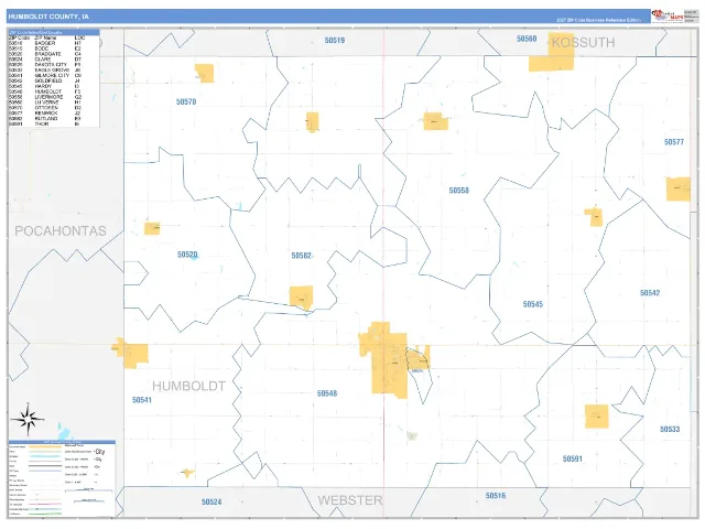 Humboldt County, IA ZIP Code Wall Map, Business Reference style