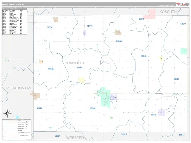 Humboldt County, IA ZIP Code Wall Map, Classic style