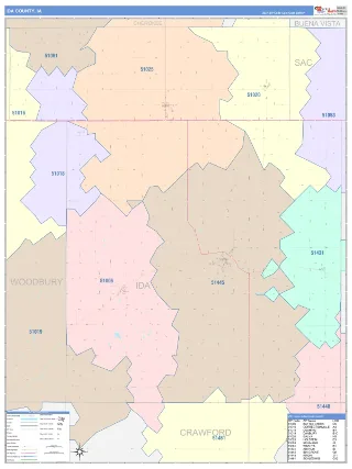 Ida County, IA ColorCast style ZIP Code wall map