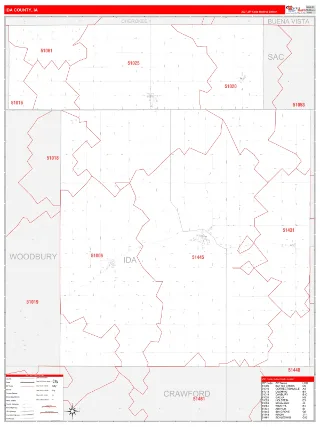 Ida County, IA RedLine style ZIP Code wall map