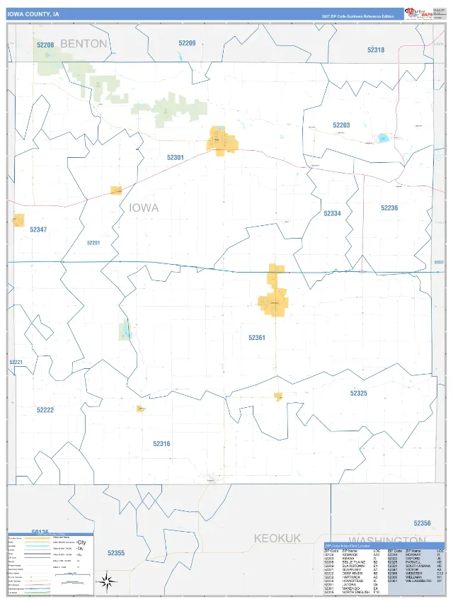 Iowa County, IA ZIP Code Wall Map, Business Reference style