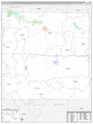 Iowa County, IA Classic style ZIP Code wall map