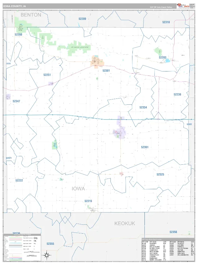 Iowa County, IA ZIP Code Wall Map, Classic style