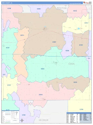 Iowa County, IA ColorCast style ZIP Code wall map