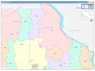 Jackson County, IA ColorCast style ZIP Code wall map
