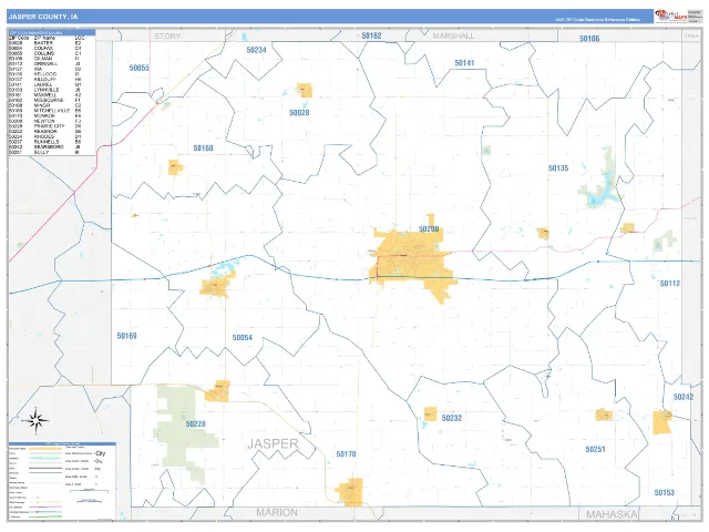 Jasper County, IA ZIP Code Wall Map, Business Reference style