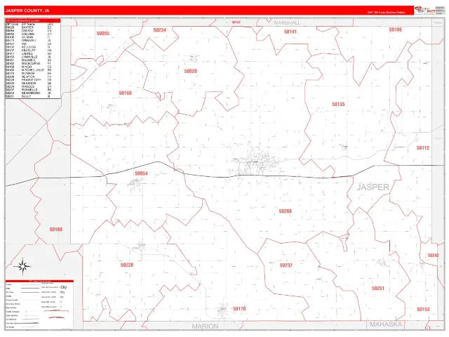 Jasper County, IA ZIP Code Wall Map, RedLine style