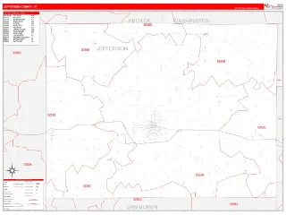 Jefferson County, IA RedLine style ZIP Code wall map