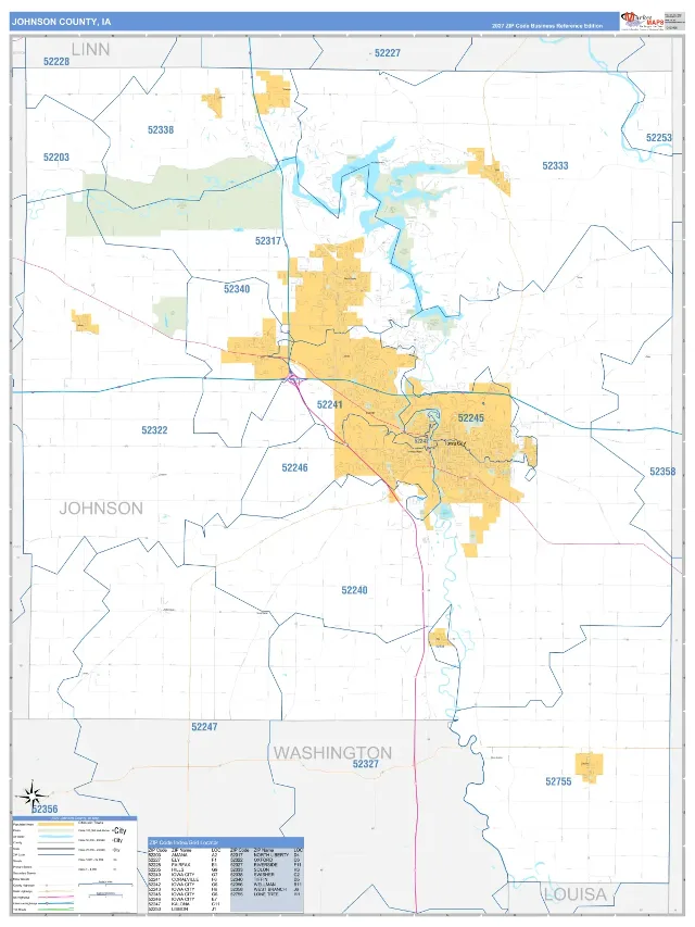 Johnson County, IA ZIP Code Wall Map, Business Reference style