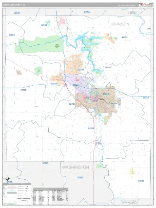 Johnson County, IA Classic style ZIP Code wall map