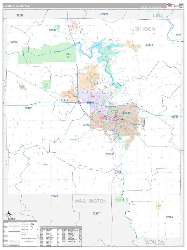 Johnson County, IA ZIP Code Wall Map, Classic style