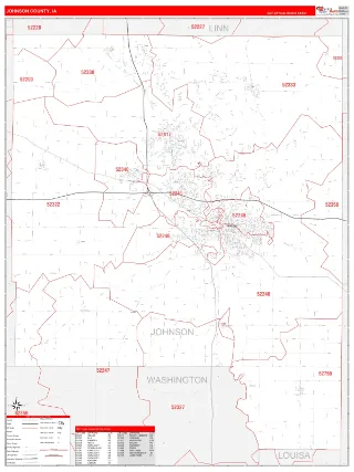 Johnson County, IA RedLine style ZIP Code wall map