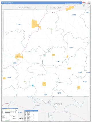 Jones County, IA Business Reference style ZIP Code wall map