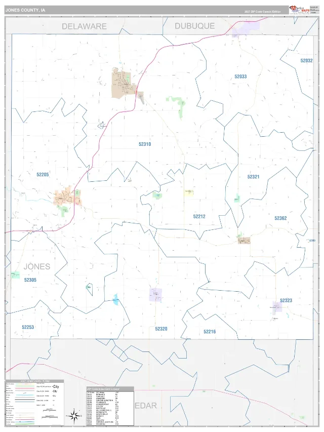 Jones County, IA ZIP Code Wall Map, Classic style