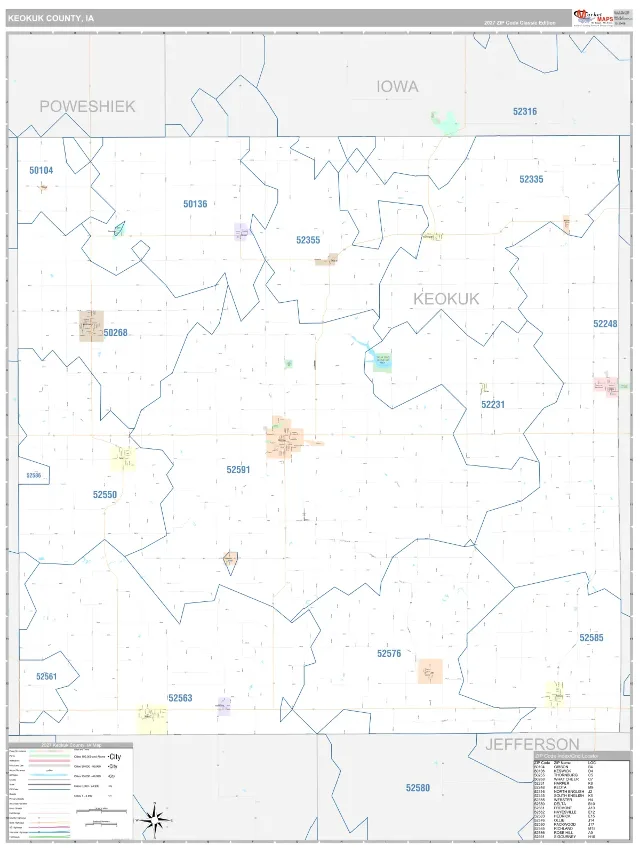Keokuk County, IA ZIP Code Wall Map, Classic style