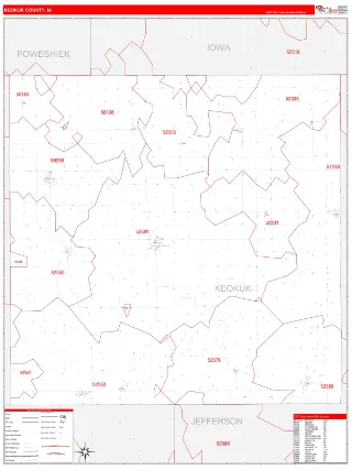 Keokuk County, IA RedLine style ZIP Code wall map