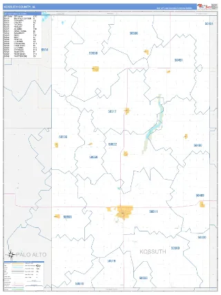 Kossuth County, IA Business Reference style ZIP Code wall map