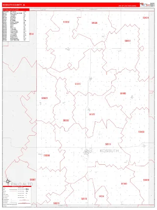 Kossuth County, IA RedLine style ZIP Code wall map