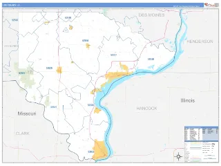 Lee County, IA Business Reference style ZIP Code wall map