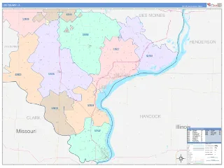Lee County, IA ColorCast style ZIP Code wall map