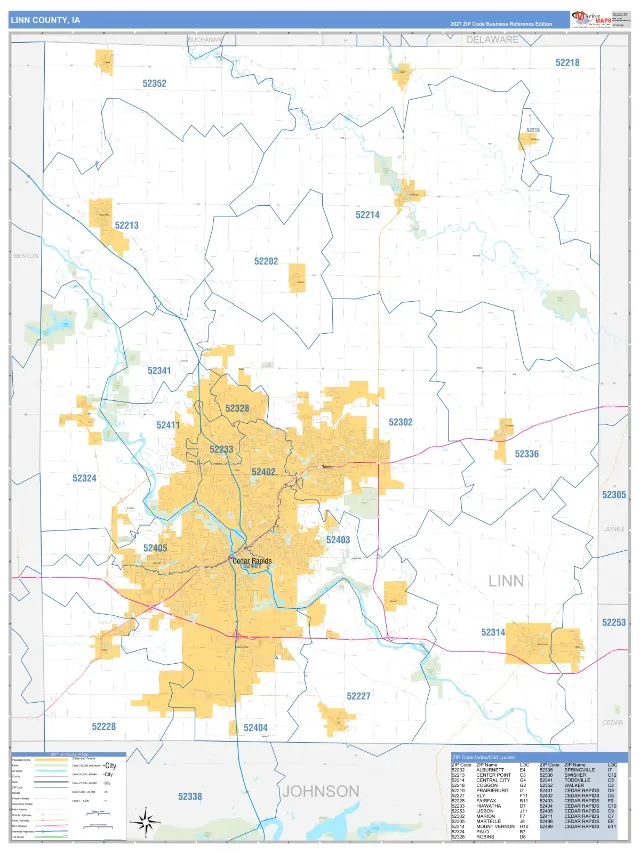 Linn County, IA ZIP Code Wall Map, Business Reference style