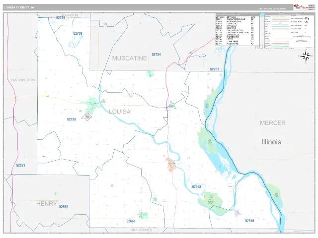 Louisa County, IA ZIP Code Wall Map, Classic style