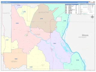Louisa County, IA ColorCast style ZIP Code wall map