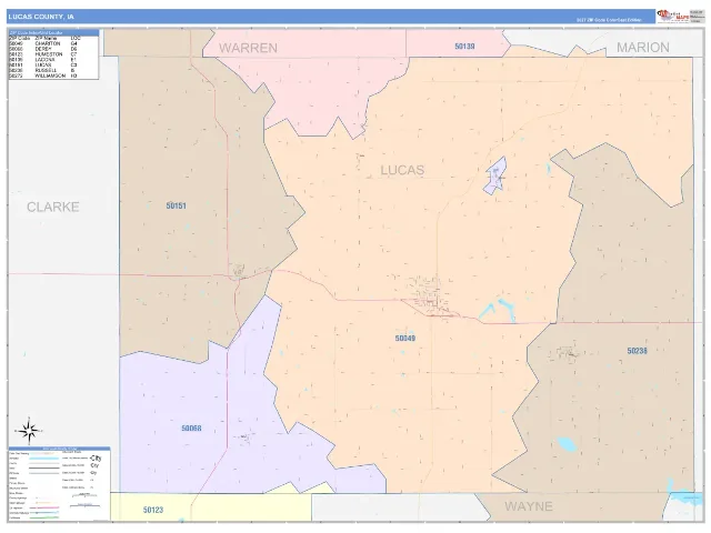 Lucas County, IA ZIP Code Wall Map, ColorCast style