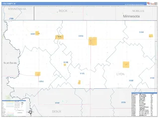 Lyon County, IA Business Reference style ZIP Code wall map