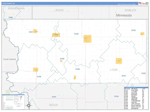 Lyon County, IA ZIP Code Wall Map, Business Reference style