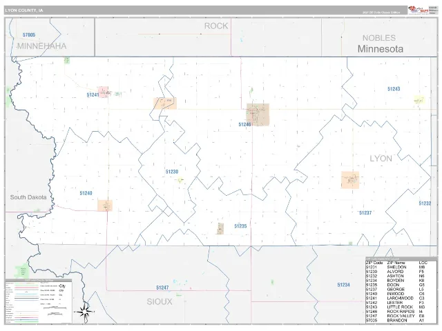 Lyon County, IA ZIP Code Wall Map, Classic style