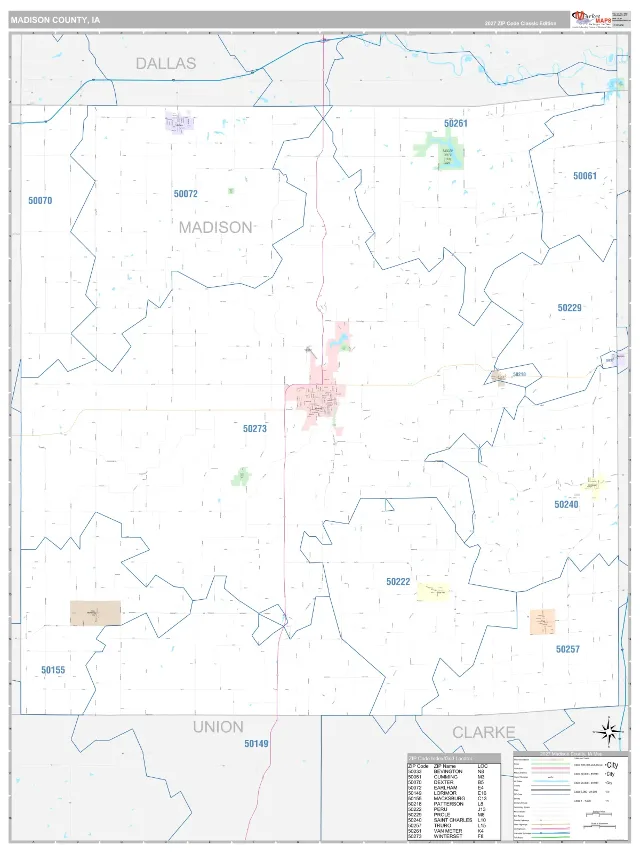 Madison County, IA ZIP Code Wall Map, Classic style