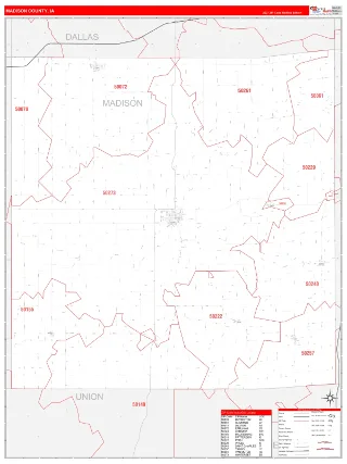 Madison County, IA RedLine style ZIP Code wall map